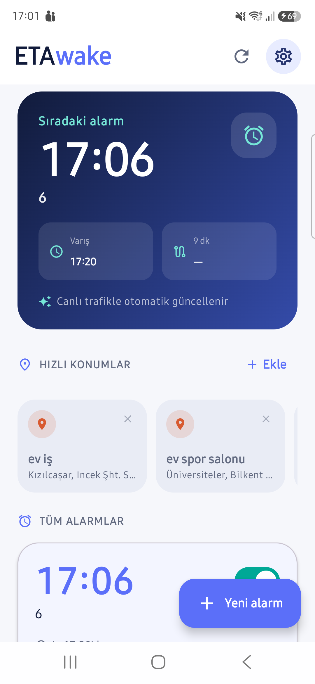ETAwake ana ekranı