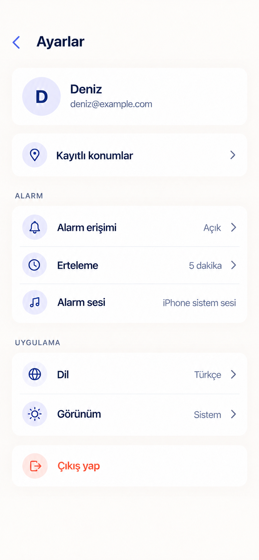 Yeni tasarımda dil, görünüm ve alarm tercihleri
